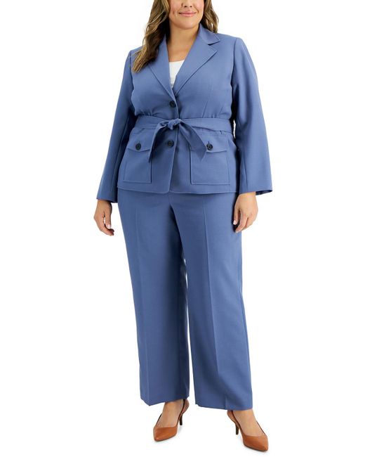 Le Suit Blue Plus Two Button Business Pant Suit