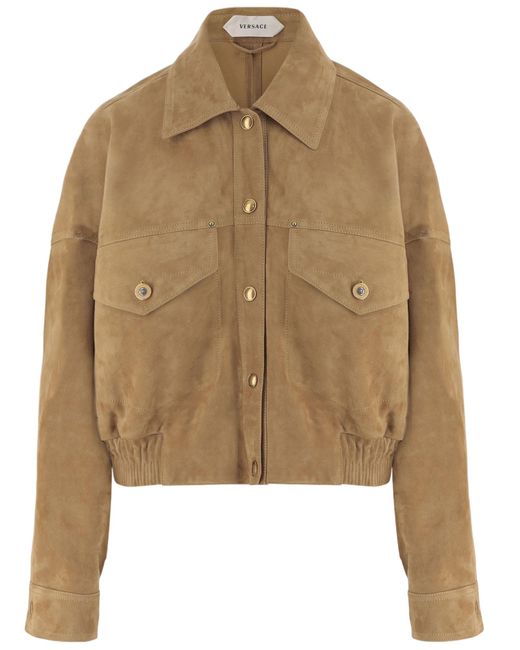 Versace Brown Suede Pointed Collar Elasticated Hem Jacket
