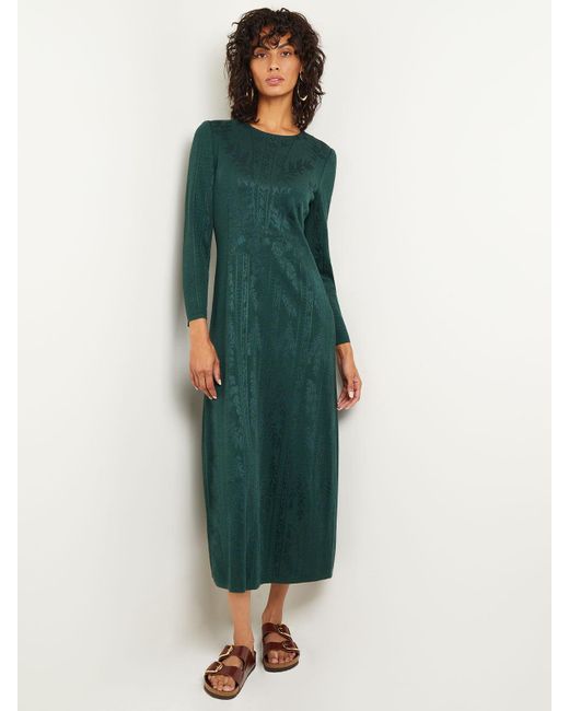 Misook Green Fit-and-flare Jacquard Knit Maxi Dress