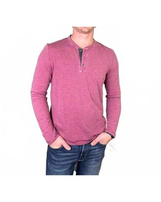 Flag & Anthem Pink Chantham Burnout Slub Henley Long Sleeve Shirt for men