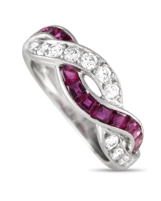 Tiffany & Co Metallic Platinum 0.10 Ct Diamond And 0.85 Ct Ruby Ring Ti04-051524