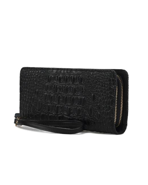 MKF Collection by Mia K Black Eve Genuine Leather Crocodile-embossed Wristlet Wallet By Mia K.