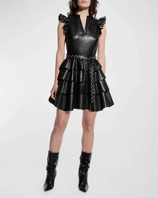 AS by DF Black Jude Recycled Leather Mini Dress
