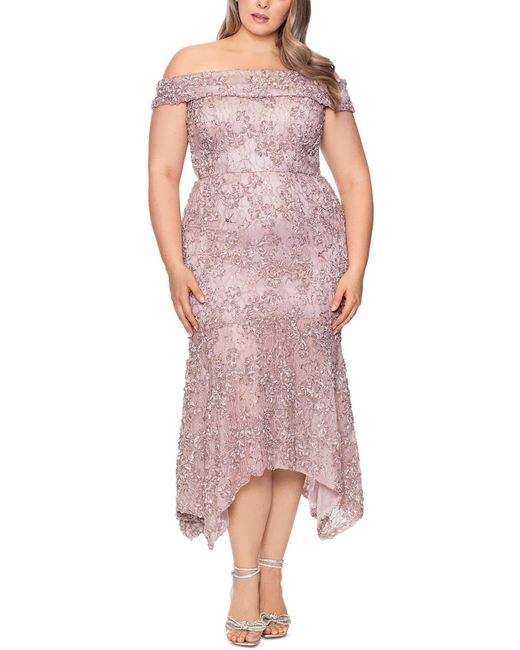 Xscape Pink Plus Sequined Lace Cocktail And Party Dress