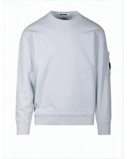 C P Company Blue Long-Sleeve Cotton Sweatshirt With Minimalist Design And Pocket Detail for men