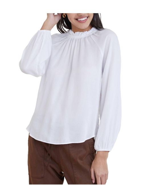 Bella Dahl White Shirred Neck Top