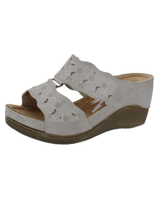 Flexus by Spring Step Gray Faux Leather Slip-on Wedge Sandals