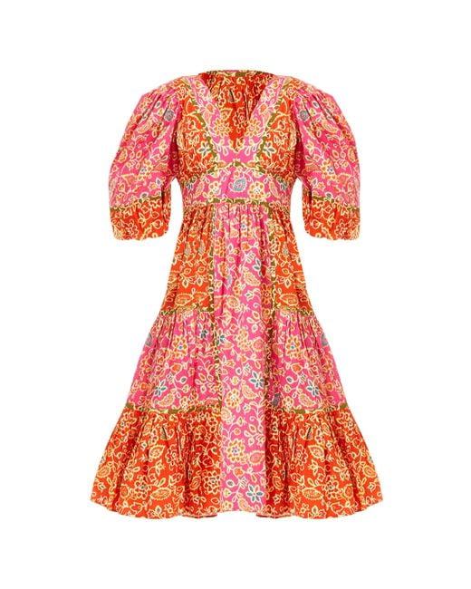 Love The Label Orange Elise Puff Sleeve Flared Dress Alessandra Pink Print