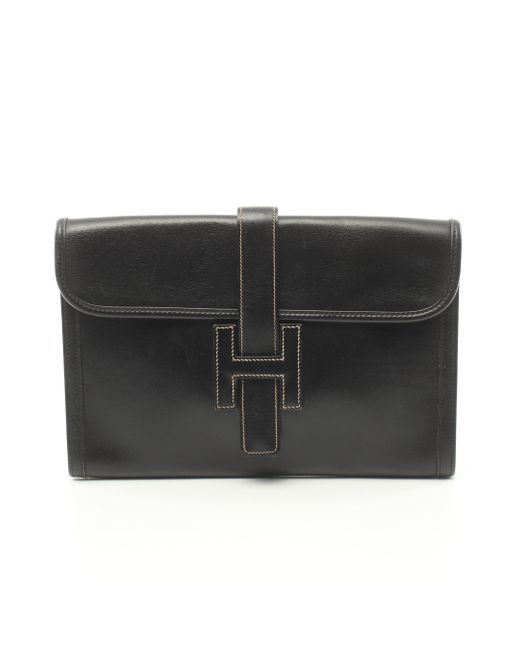 Hermès Black Jije Pm Clutch Bag Box Calf ○w Stamp