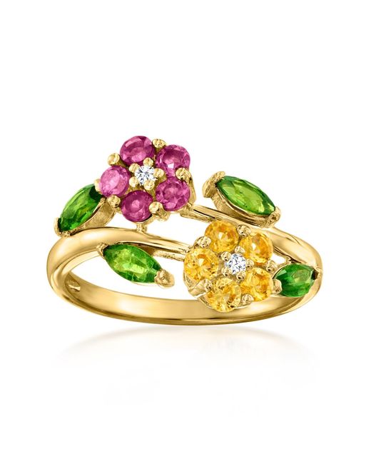 Ross-Simons Green Gemstone Flower Bypass Ring With Topaz