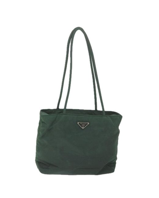 Prada Green Cabas Synthetic Shoulder Bag (pre-owned)