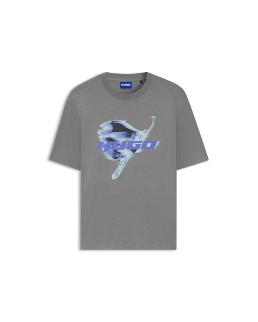 HUGO Gray Cotton-Jersey T-Shirt With Snowboarding Logo Artwork for men