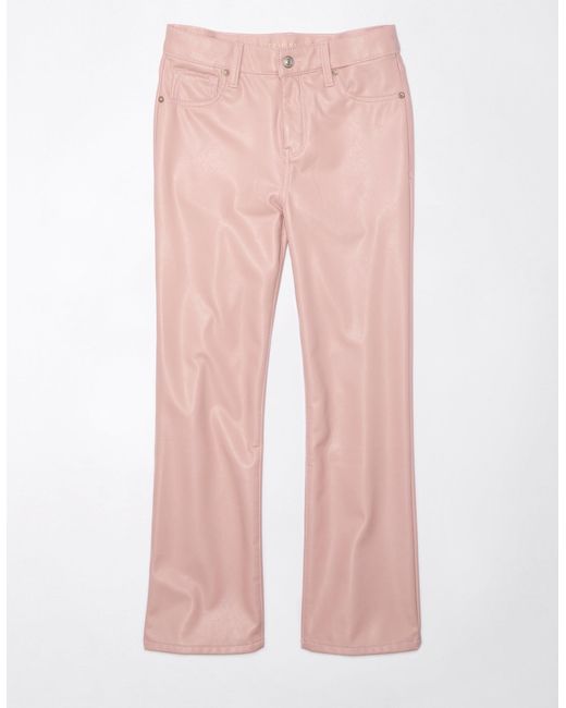 American Eagle Outfitters Pink Ae High-waisted Vegan Leather Kick Bootcut Crop Pant