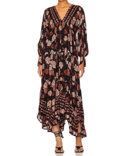 Free People Brown Rows Of Roses Maxi Dress