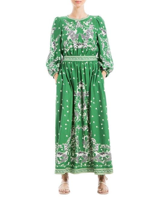 Max Studio Green Linen-blend Maxi Dress