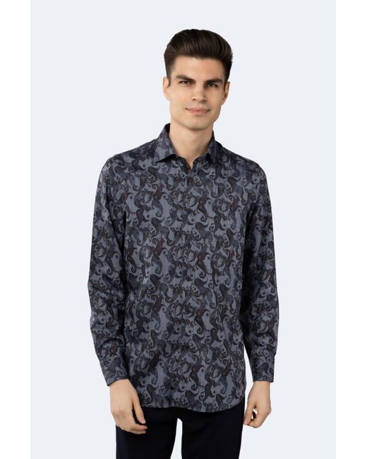 Luchiano Visconti Blue Herringbone Jacquard Woven With Paisley Shirt for men