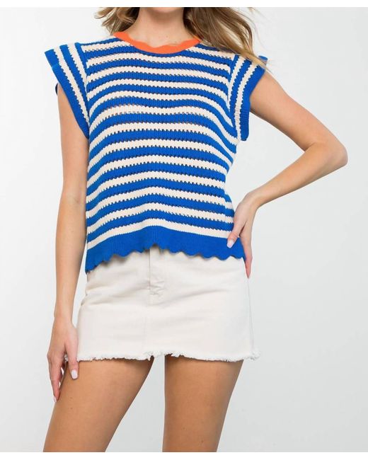 Thml Blue Short Sleeve Pattern Knit Top