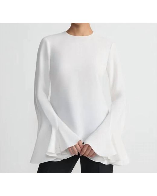 Lafayette 148 New York White Godet Sleeve Blouse