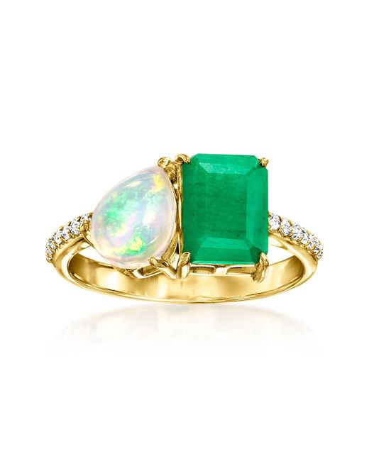 Ross-Simons Green Opal And Emerald Toi Et Moi Ring With . White Topaz
