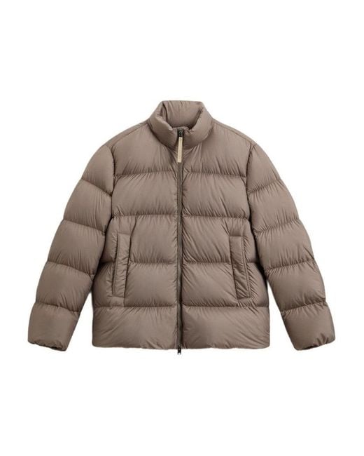 Woolrich Brown High Neck Quilted Taupe Jacket for men