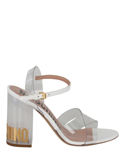 Moschino White Transparent Logo Heel Sandals