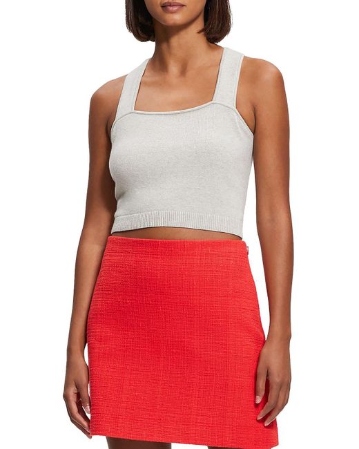 Theory Red Ribbed Trim Square Neck Cropped