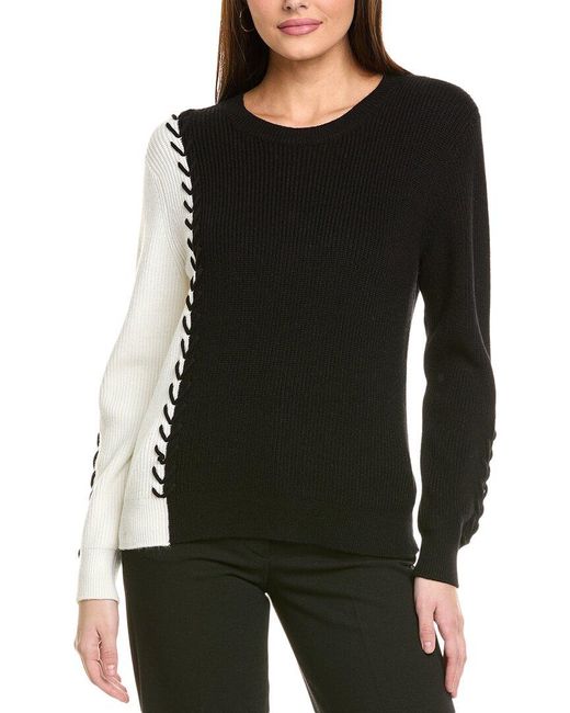 Tahari Black Colorblock Whipstitch Sweater