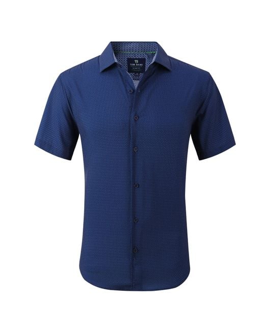 Tom Baine Men's Blue Slim Fit Performance Short Sleeve Geometric Button Down