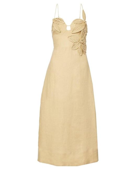 Farm Rio Natural Tonal Floral Midi Dress, Sand