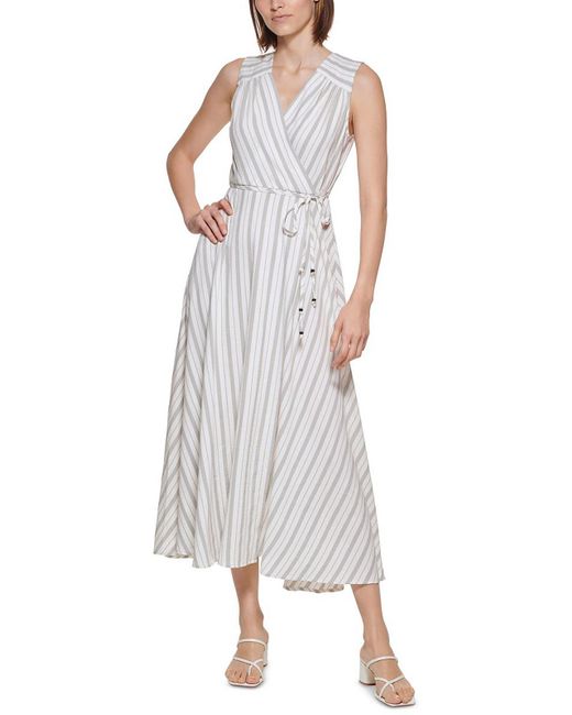Calvin Klein White Striped Long Maxi Dress
