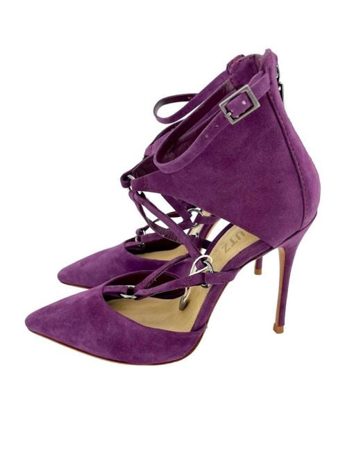 SCHUTZ SHOES Women's Purple Suede Leather Pointed Toe Stiletto
