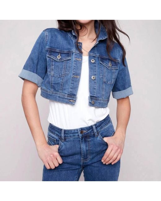 Charlie b Blue Cropped Jean Jacket With Short Sleeve