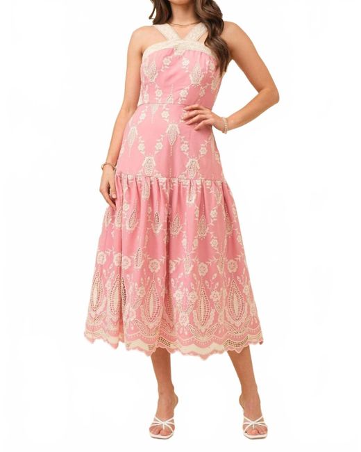 Just Me Pink Embroidered Midi Dress