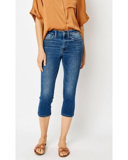 Judy Blue Blue Mid Rise Sid Slit Capri Jeans