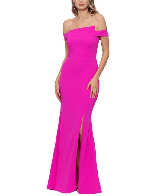 Xscape Pink Petites Asymmetric Polyester Evening Dress