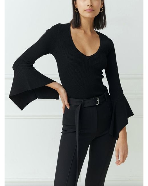 Autumn Cashmere Black Rib V Top With Rectangle Cuffs