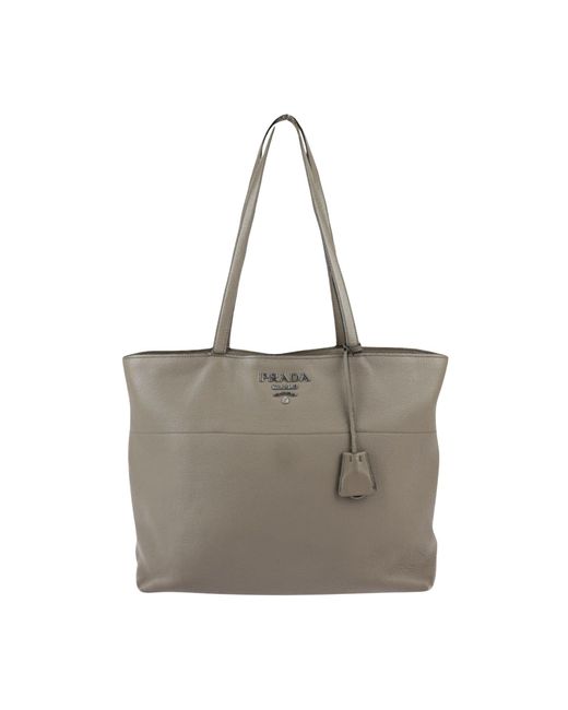 Prada Gray Saffiano Leather Tote Bag (pre-owned)