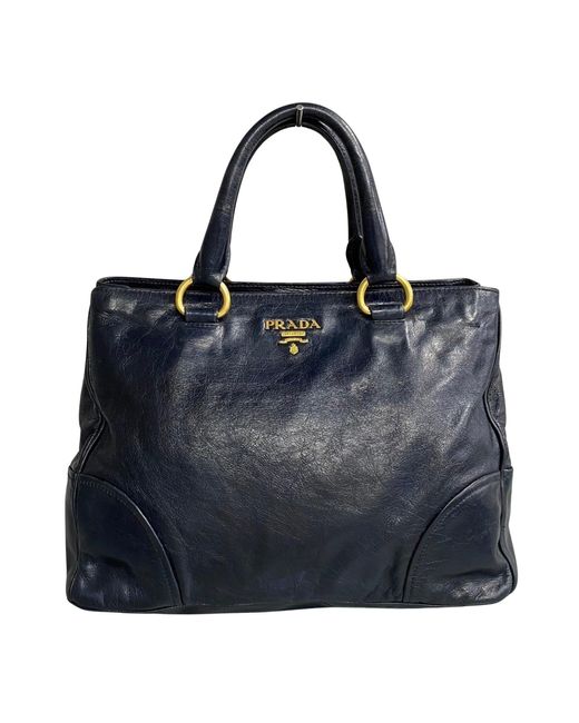 Prada Blue Vitello Leather Tote Bag (pre-owned)