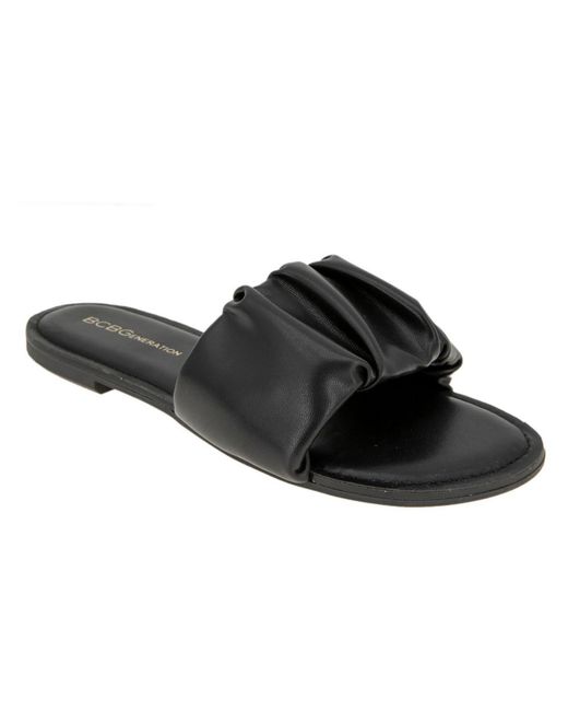 BCBGeneration Black Emoree Faux Leather Slouchy Slide Sandals