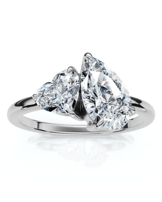 Pompeii3 Metallic 1 1/2Ct Heart & Pear Two Stone Toi Et Moi Diamond Ring 14K Or Pt Lab Grown