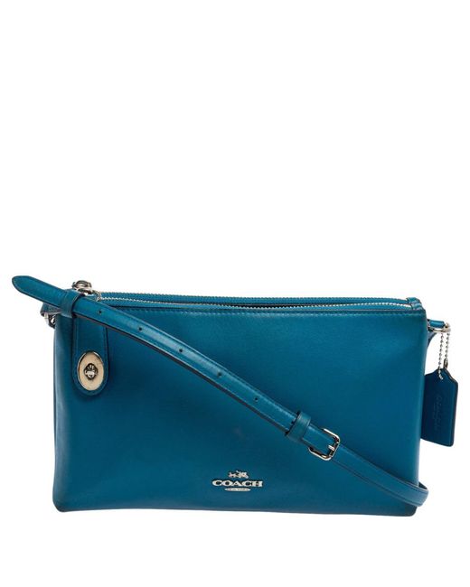 COACH Blue Teal Leather Crosby Double Zip Crossbody Bag
