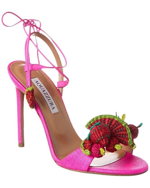 Aquazzura Pink Strawberry Punch 105 Raffia & Leather Sandal