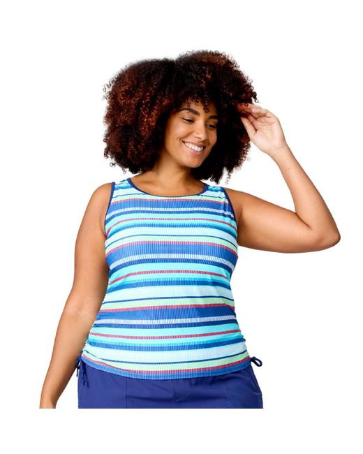 Free Country Blue Plus Size Full Side Shirring Tankini Top