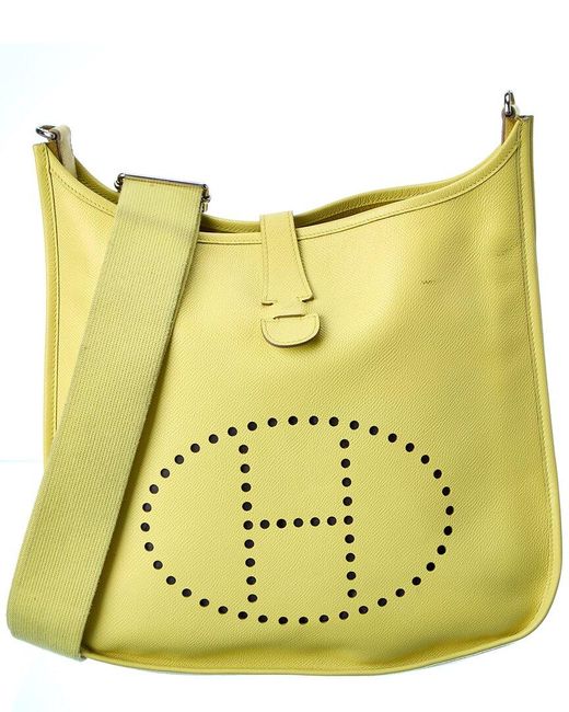 Hermès Metallic Chartreuse Clemence Leather Evelyne Iii Pm (authentic Pre-owned)