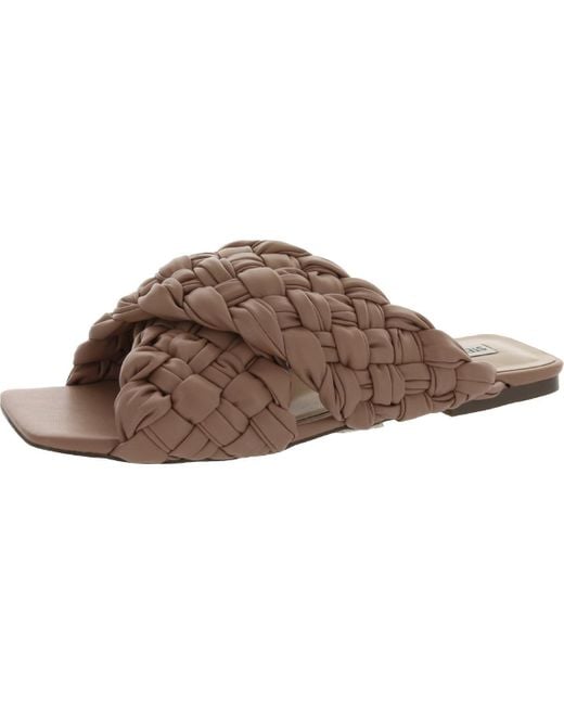 Steve Madden Brown Marina Faux Leather Square Toe Flat Sandals