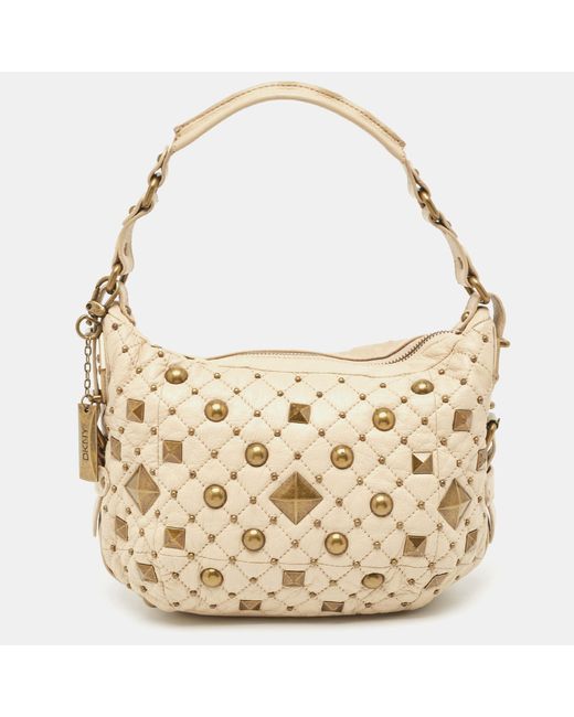 DKNY Metallic Quilted Leather Studded Hobo