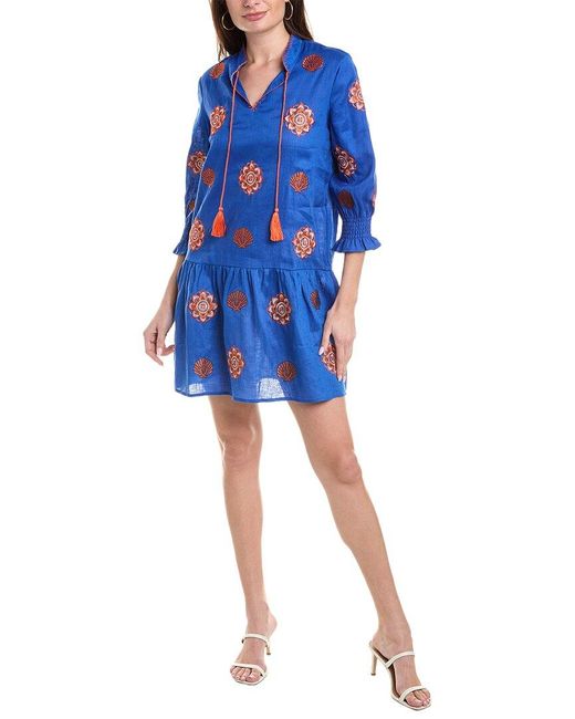 tyler boe Blue Niki Embroidered Linen Topper Dress