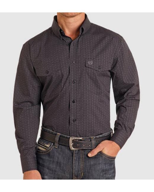 Panhandle Gray Slim Basic Button Down Long Sleeve Shirt for men