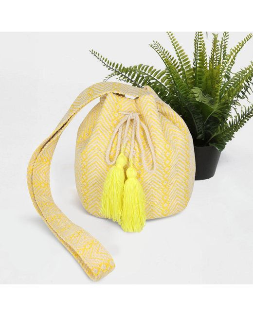 Fashnzfab Yellow Geometric Pattern Bucket Bag