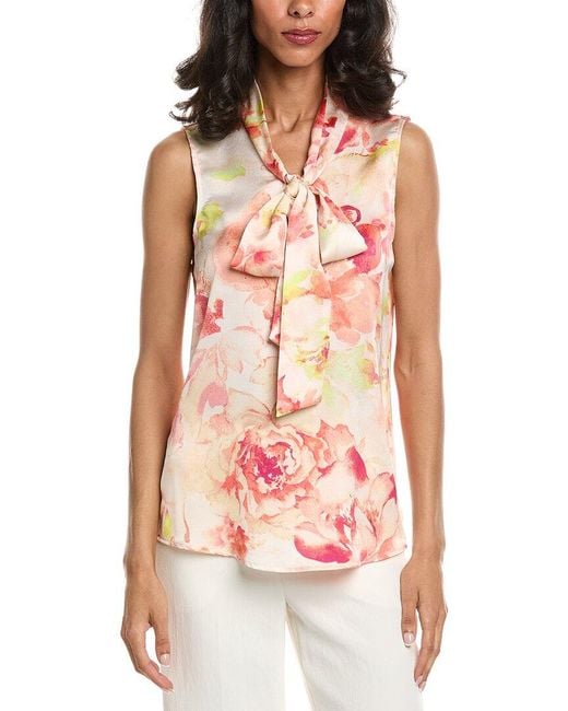 Tahari Red Printed Top